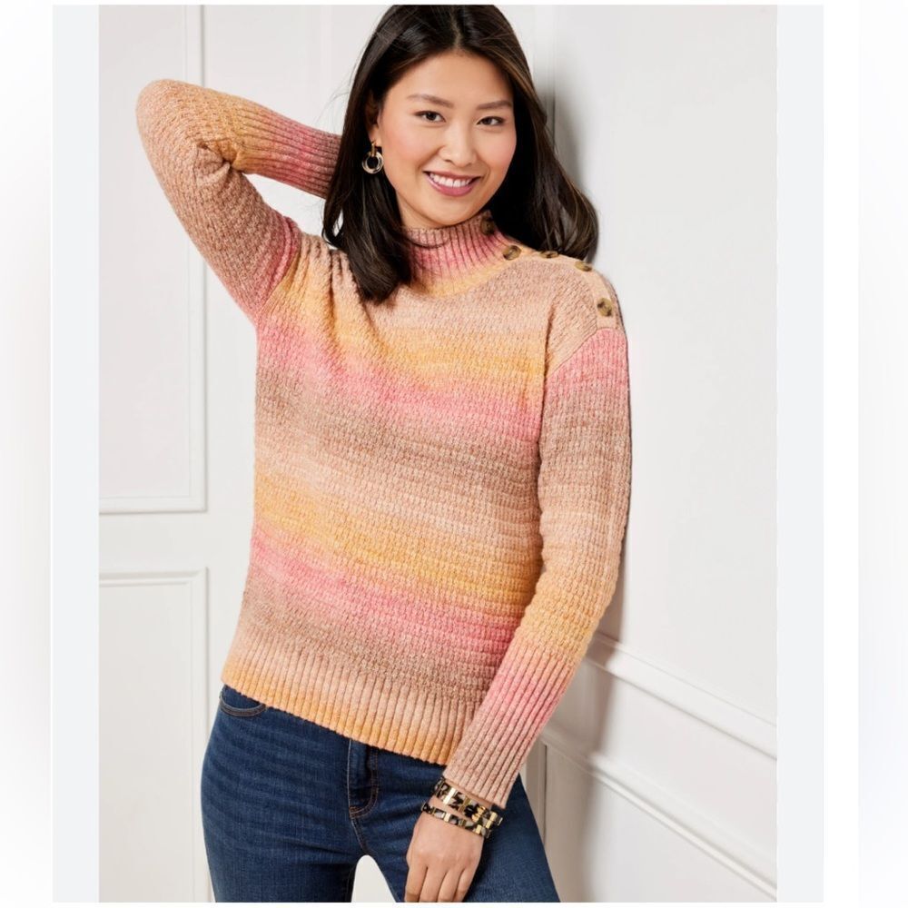 Talbots Women's Cowl Neck Sweater - Pink and Orange Sz PL